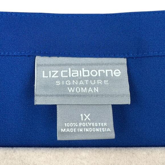 Liz‎ Claiborne Blue Long Sleeve Gold Cuffed Sleeves Pullover Blouse Size 1X - Picture 3 of 6